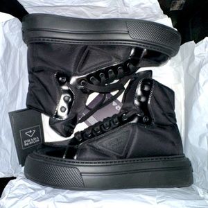 AUTHENTIC Prada Macro Re-Nylon and brushed leather high-top sneakers 37.5